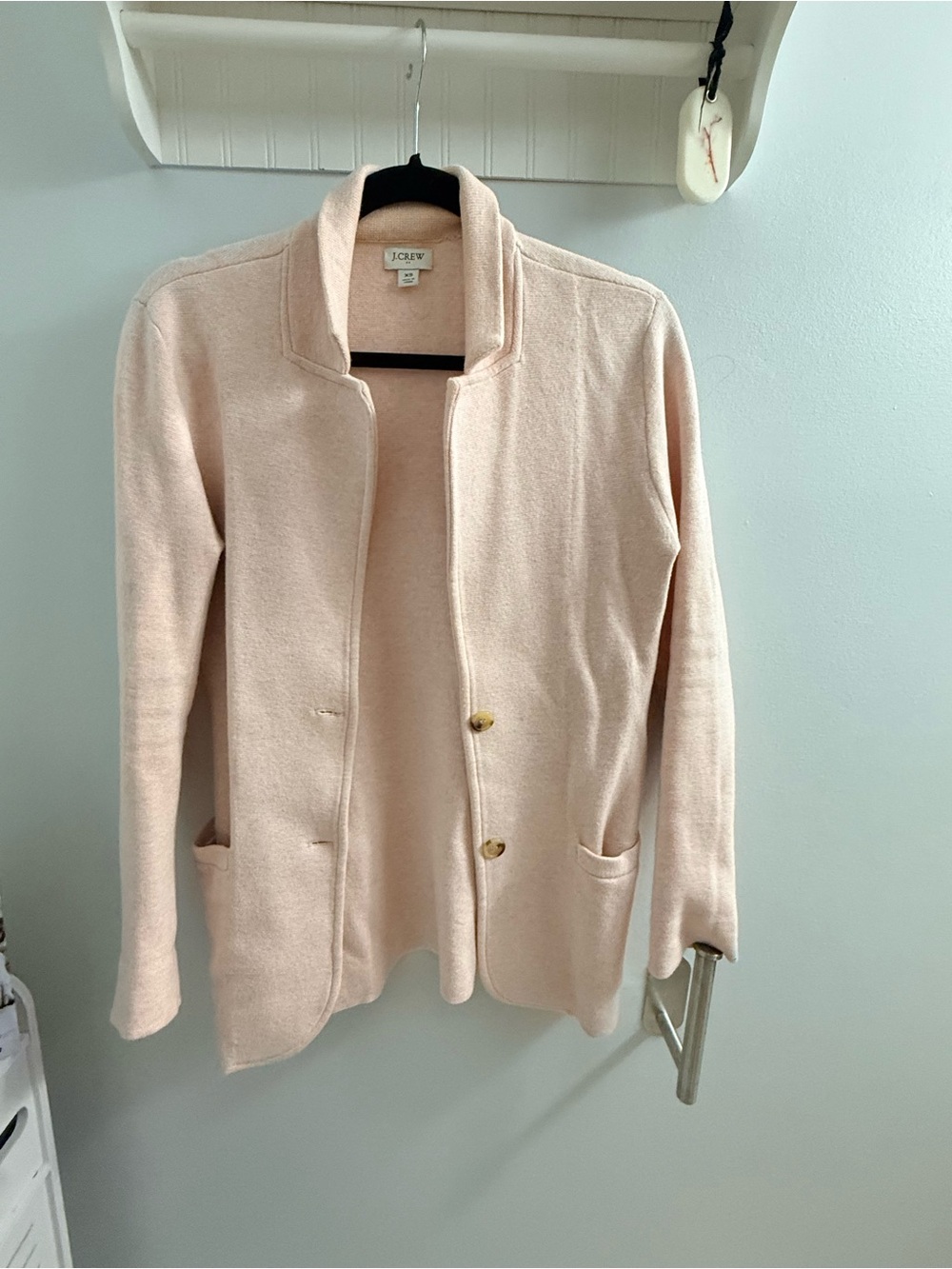J. Crew Light Pink Open-Front Knit Blazer